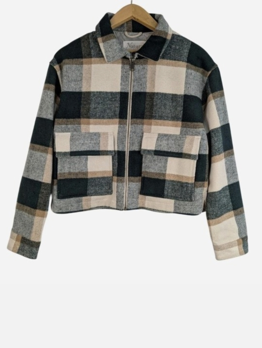 Natural Reflections Plaid Cropped Zip Shacket Lined Medium